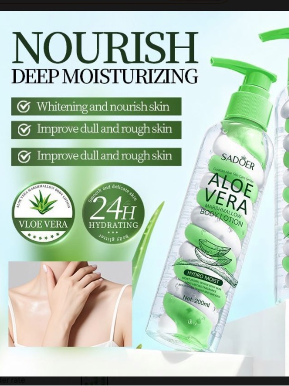 Sadoer Aloe Vera Hydro Moist Marshmallow Body Lotion 120ml/4oz Full size NEW